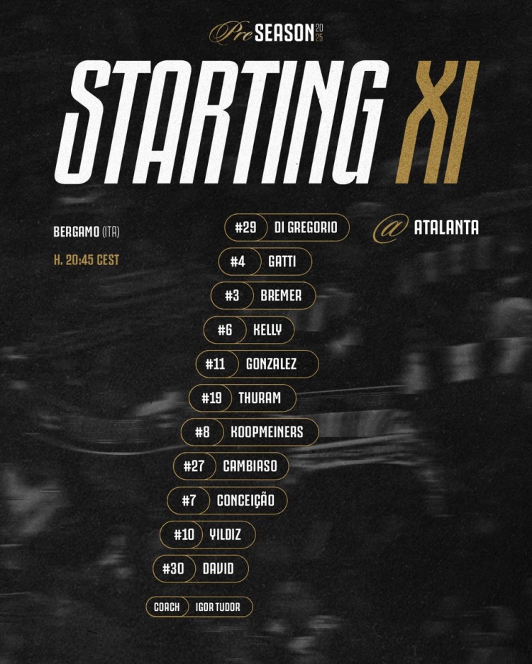 尤文友谊赛首发：布雷默、乔纳森-戴维、小孔塞桑、伊尔迪兹出战